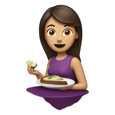 Brunette eating eggplant sticker