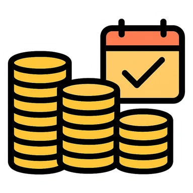 stack of gold coins with a checkmark for each week, symbolizing weekly saving, vibrant color outline style sticker