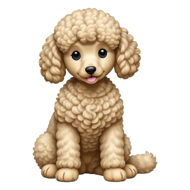 cinematic-[poodle]-realistic-full-body-sitting-emoji,-tail-resting-loosely-beside-its-paws,-head-tilted-dramatically, -curly-[cream]-fur,-simplified-yet-realistic-focused-features,-highly-detailed,-glowing-with-an-almost-sarcastic-glow sticker