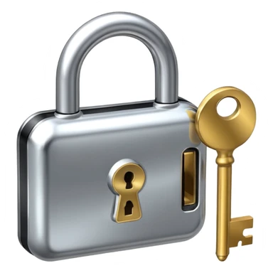 A chrome silver lock and key emoji, smooth metallic surfaces, glossy reflections, luxury swag vibe, minimal iOS emoji style, centered on clean white background sticker