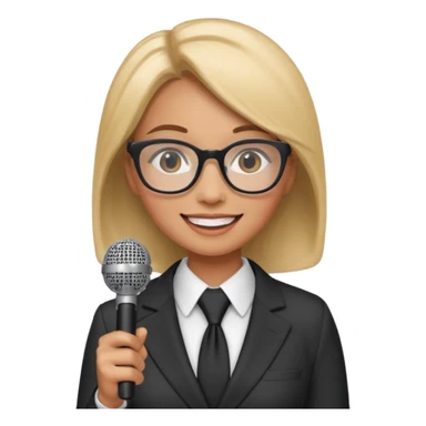 a office woman presenting her idea with microphone smiling
 sticker