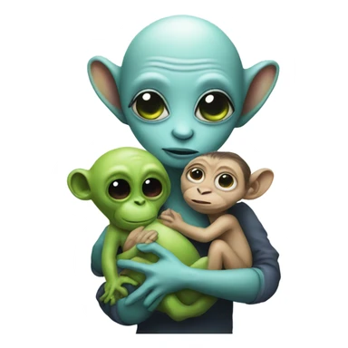 Alien holding a monkey like a baby sticker