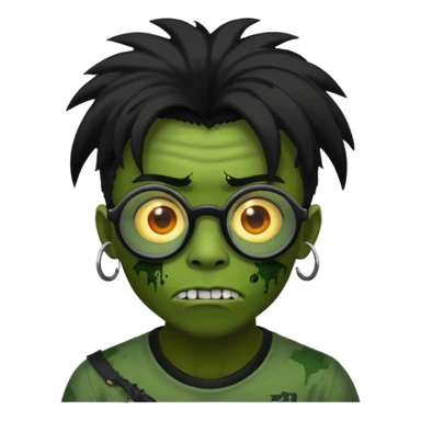 Emoji de zombi com óculos e cabelo preto emo sem pontas e óculos transparentes sticker