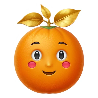 Hermès-style orange fruit with a gold leaf, luxury, cute emoji style sticker