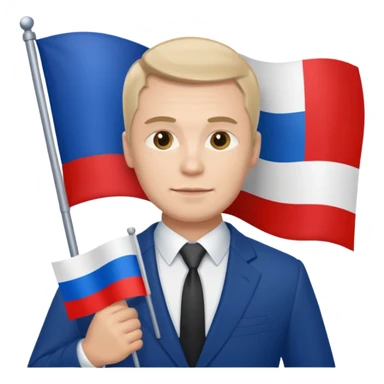 a Russian man in a suit with a Russian flag in his hand sticker