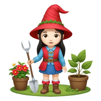 Cute garden girl gnome with long dark hair and full body sticker
