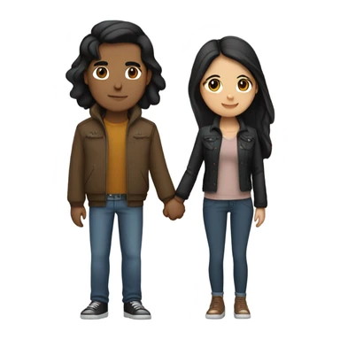 a couple holding hands. the guy has black middle part hair and is Persian and Filipino mix. the girl has brown medium length hair white and asian mix. the girl is where a crop top and the guy is wearing a jacket. sticker