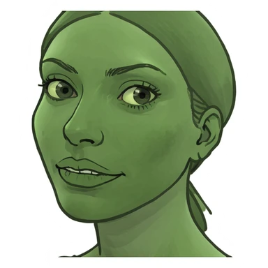 Brunette haired woman with huge chin sticker