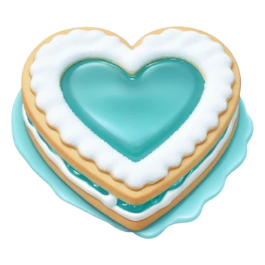 Realistic shortbread cookie in the shape of a heart with Tiffany blue color jelly middle filling and sprinkled powder sugar on top. sticker