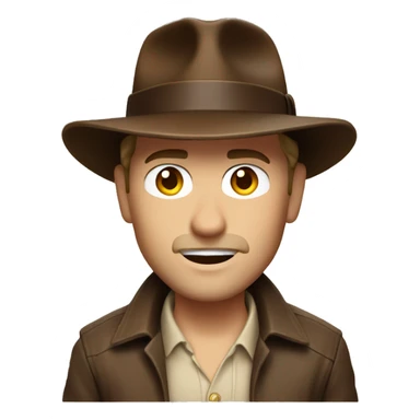 White Indiana Jones with a dark brown jacket and a brown hat, beige shirt sticker