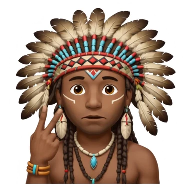 Black American man dark brown with dreads with a American Indian headdress with one finger pointing at his mouth with a yea he lying face sticker