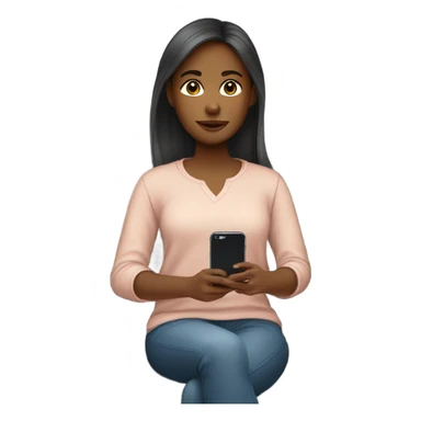 Girl sitting with smartphone indoors with long sleeves with medium skin tone sticker