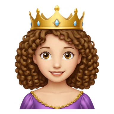 Princess with curly brown hair, small crown sticker