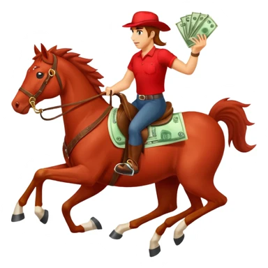 red horse agressive running money on on the saddle transparent background sticker