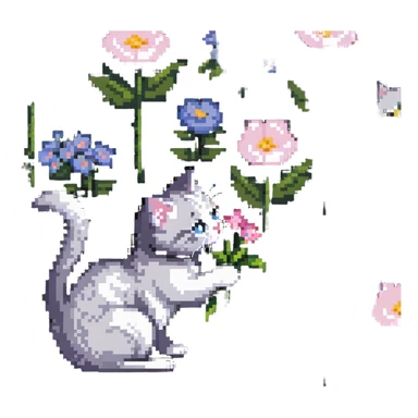 Kitten smells flowers sticker