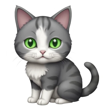 full body small short hair dark grey and white cat with green eyes sticker