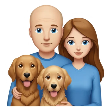 Young blue eyes Bald man and young long brown hair woman with golden retriever  sticker