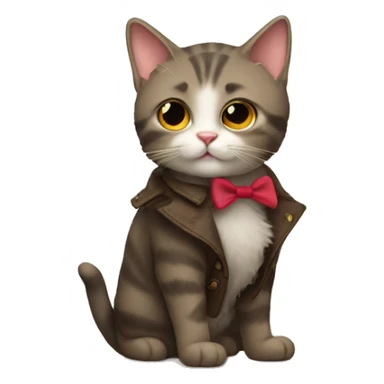 Cat wearing boots and a bow sticker