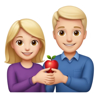 a smiling man and a smiling girl shaking hands, apple emoji style sticker