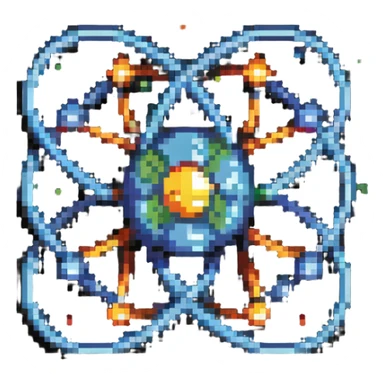 retro pixel art atom with valence electrons orbiting sticker
