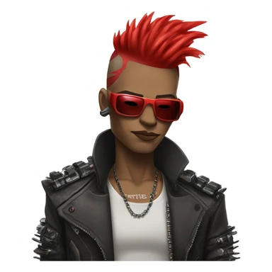 cyberpunk cyborg rockstar with red mohawk sticker
