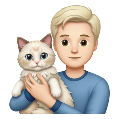 A white man holding a ragdoll cat sticker