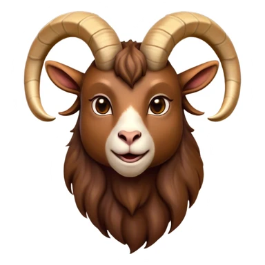 Cinematic Noble Brown Goat Portrait Emoji, Poised and regal, with a sturdy, agile build and a smooth, well-groomed rich brown fur accented by gracefully curved horns, deep-set soulful dark eyes, Simplified yet sharp and sophisticated features, highly detailed, glowing with a warm, dignified glow, high shine, intelligent and spirited, stylized with an air of rustic elegance, focused and attentive, soft glowing outline, capturing the essence of a watchful and confident goat, so majestic it feels as though it could leap out of the screen with effortless authority! sticker