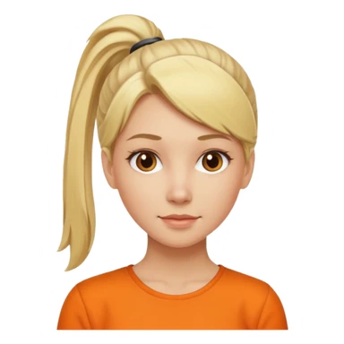 blond woman with pony tail and orange blouse sticker