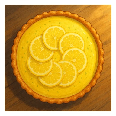 lemon tart viewed from above, realistic, detailed, Ghibli style sticker