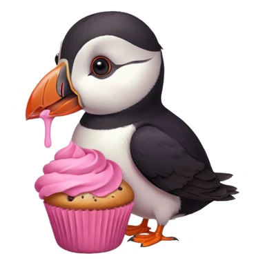 pink puffin that is pink, eating a muffin that is pink sticker
