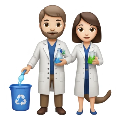 an otter disguised as a woman picking up trash bins, next to a man mad scientist sticker