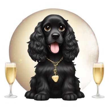 Black cocker spaniel drinking shampaigne sticker