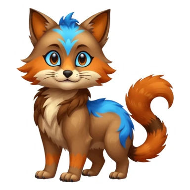 Colorful brown with blue and orange tropical exotic shiny beautiful fantasy-Cacomistle-oncilla-animal-Fakémon-hybrid-fursona (full body) sticker