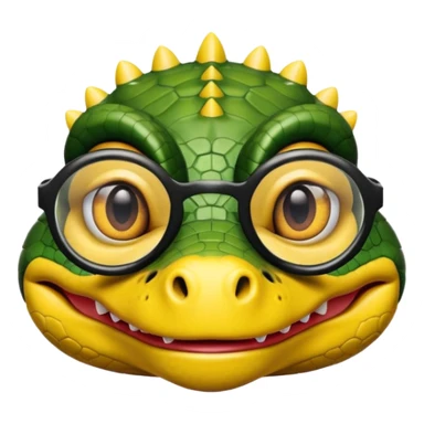 Cocodrilo con boca cerrada mirando de frente que tengan lentes negros y oscuros y sea color amarillo con fondo blanco sticker