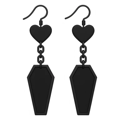 goth earrings, black coffin with chain, punk gothic style, bold sticker