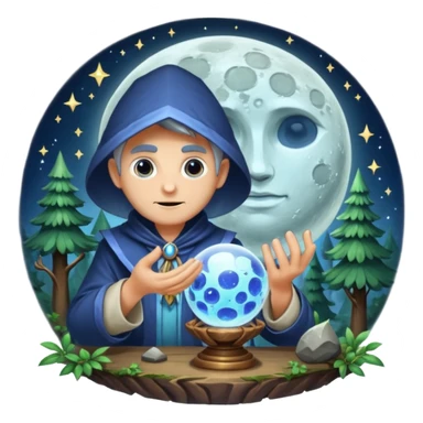 forest alchemist polishing the moon like crystal orb sticker