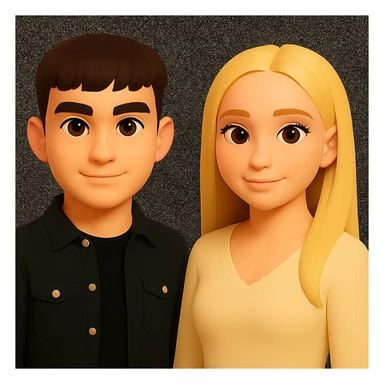 Make the people in the image stand slightly farther apart from each other, preserving the original style and background. sticker