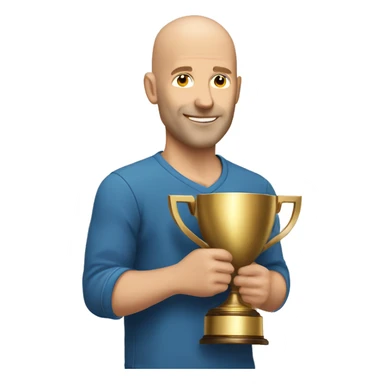 Bald Caucasian man with trophy  sticker
