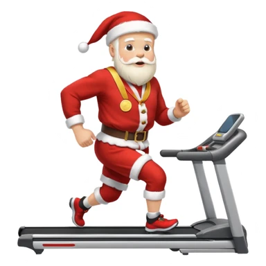 A Norwegian Santa running on a treadmill, wearing a gold medal round his neck sticker