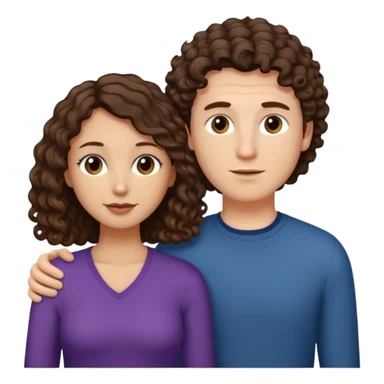 white male with short, straight, medium brown hair, shorter mixed toned woman with long curly dark brown hair, relationship sticker