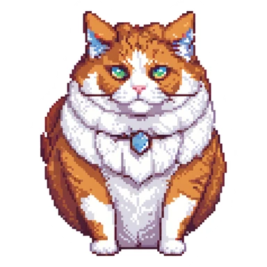 A happy, moderately plump barbarian cat that is red and white, fluffy sticker