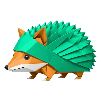 origami hedgehog half fox half hedgehog in color green mint rgb(168, 251, 211) the tail of fox A8FBD3 sticker