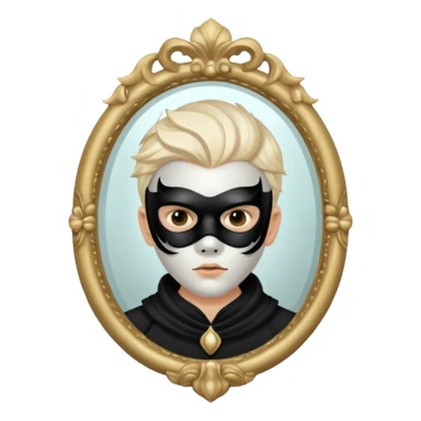 Spooky killer on mask on fancy mirror behind boy sticker