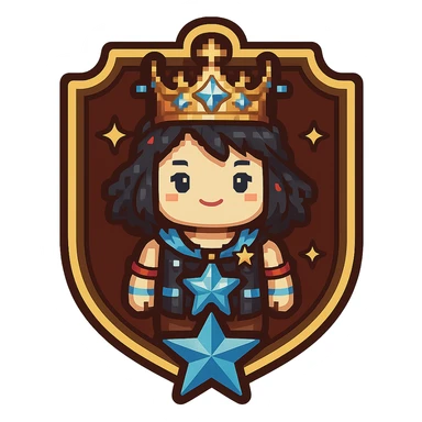 Transform this MVP pixel art with star or crown accent into a badge style while keeping the pixel art style and transparent background. Emphasize the badge look with clear edges and a defined shape suitable for a badge, incorporating star or crown accents. sticker