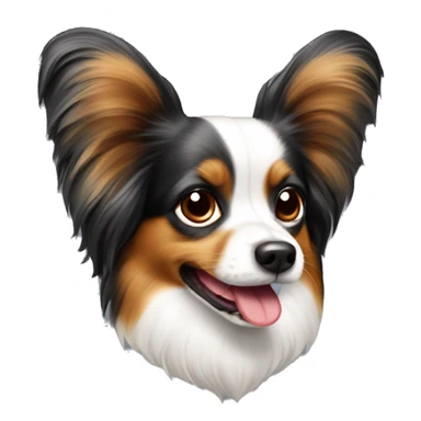 A tricolored papillon dog with it’s tongue out  sticker