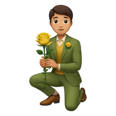 Create a emoji where a man in knee holding a yellow rose like he proposed some one . Make sure no other person sticker