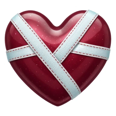 Burgundy sparkly glittery heart, glassy finish, with one white bandage wrapped around it, high resolution sticker
