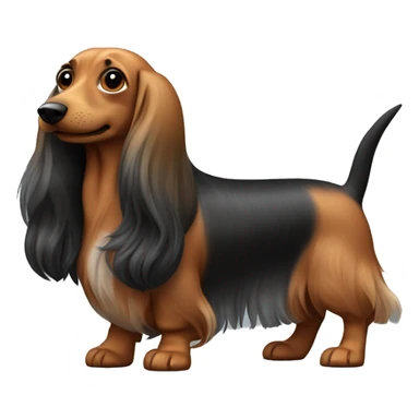 Wiener dog with long hair, brown, black and grey with Carmel color paws  sticker