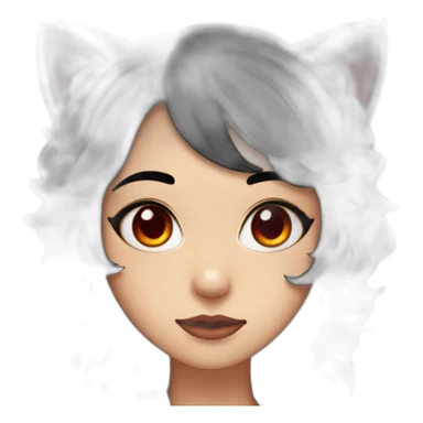 2d logo, girl, cat ears, black hair, wavy hair, red eyes, black sclera sticker