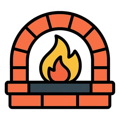color outline icon of a forge with fire and bricks sticker